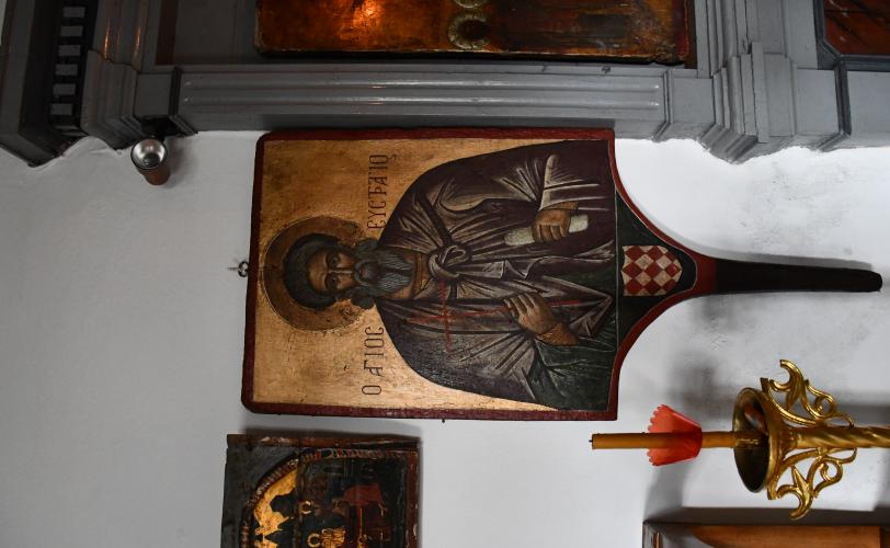 Εικόνα λιτανείας με την μορφή του Αγίου Ευστρατίου